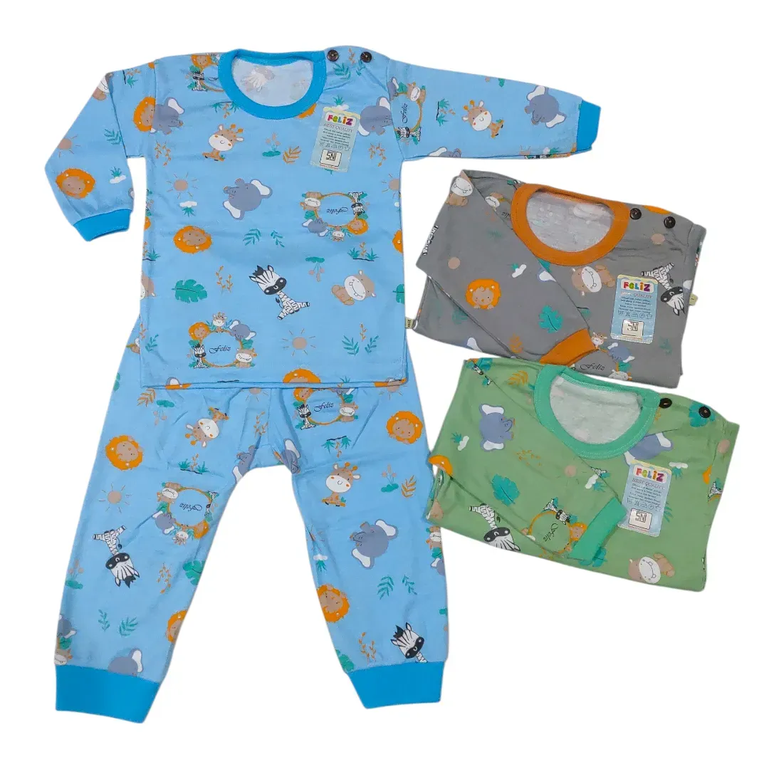 Setelan bayi feliz print kancing bahu panjang
