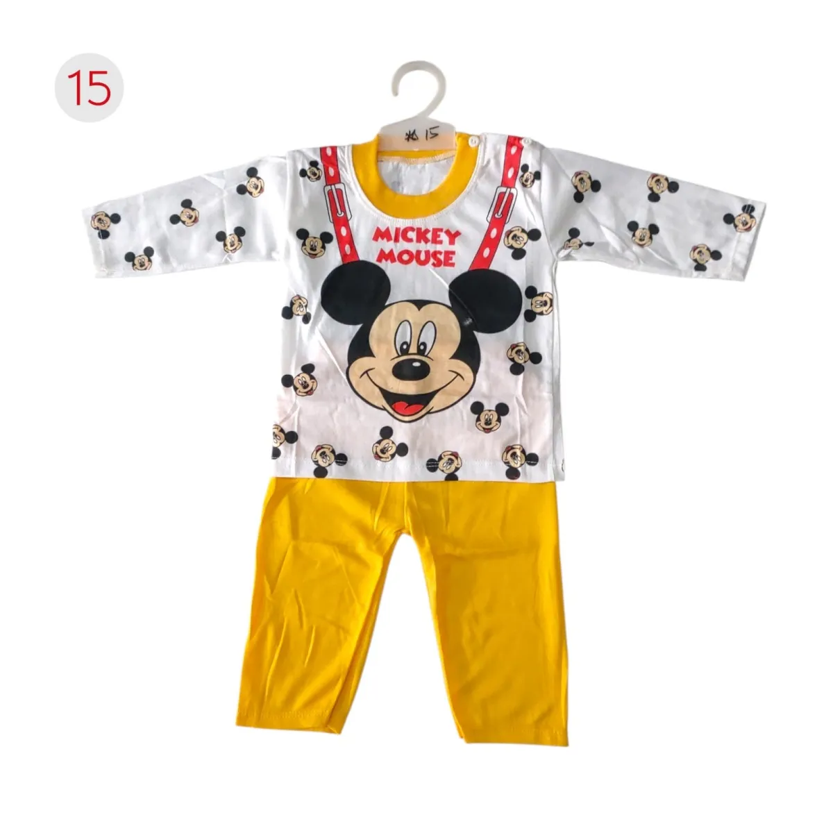 Stelan Piyama Print Mickey Kancing Bahu