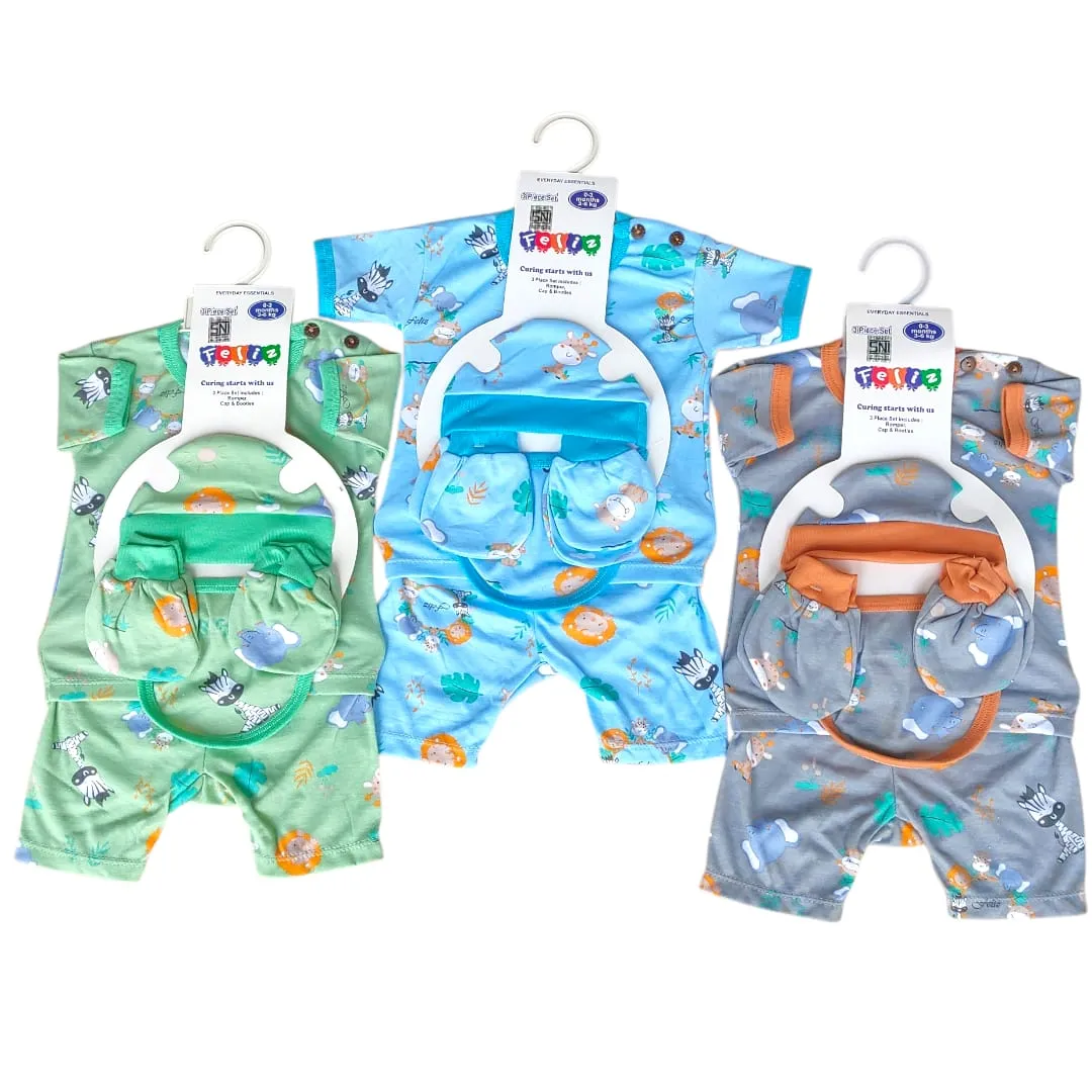 Stelan Hanger Set Felis Print Kancing Bahu Pendek